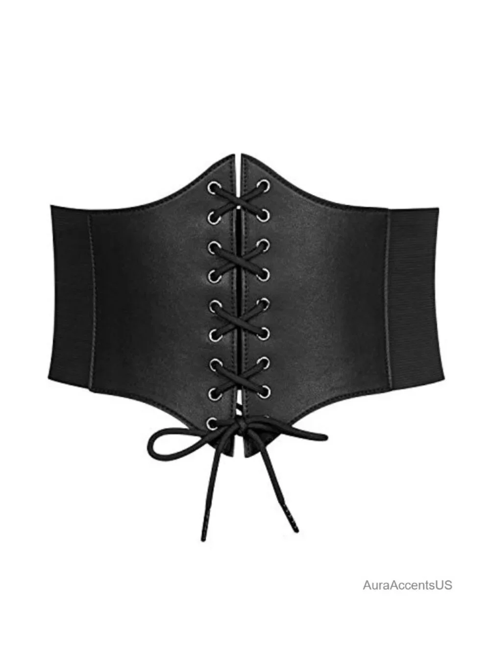 Black Lace-Up Cinch Corset Elastic Waist Belt